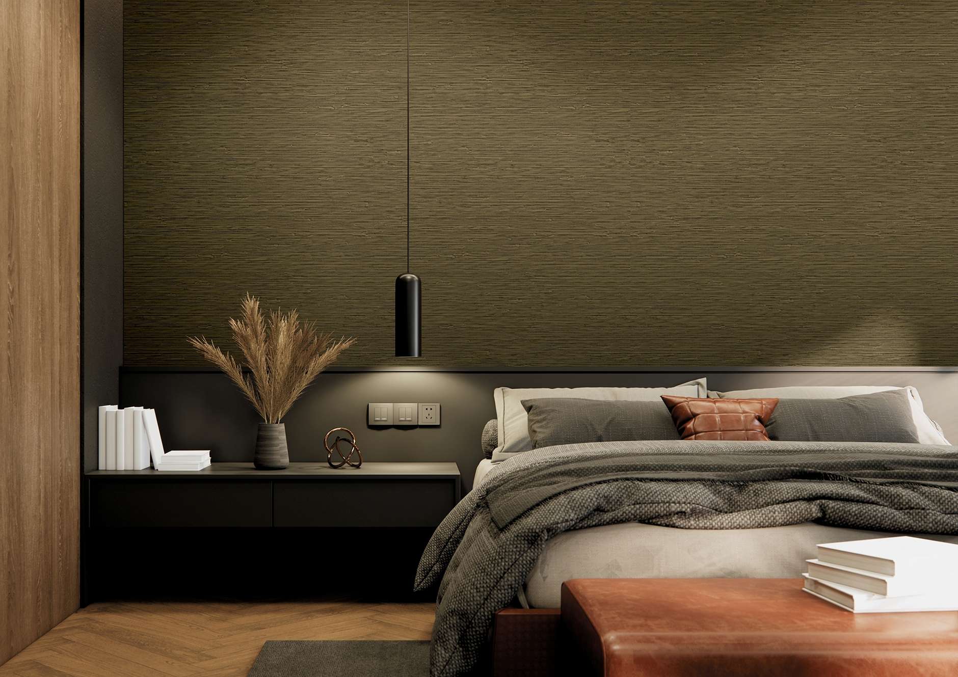 Hikari wallcovering in a refined contemporary interior