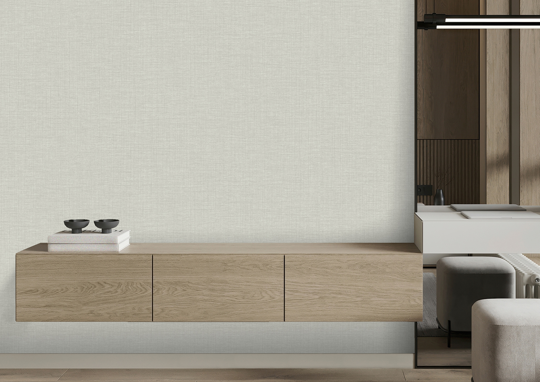 Muslin Silk wallcovering shown in a modern interior